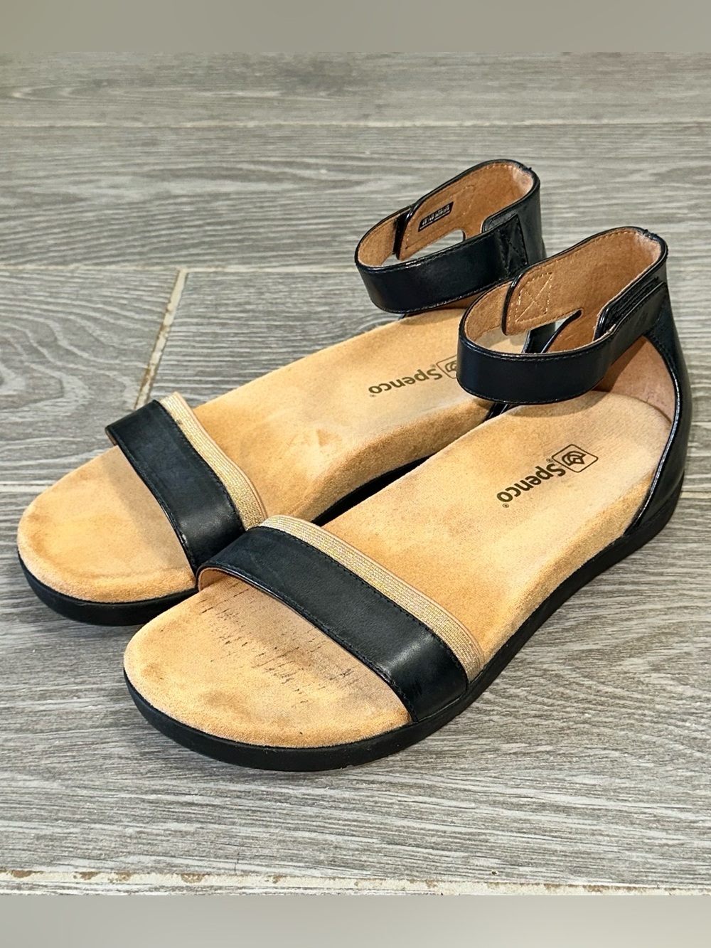Spenco Jasmine Women’s 8B Orthotic Ankle Strap Black Leather Supportive Sandals